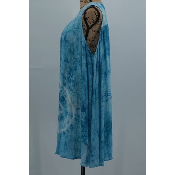 Umgee FLORAL SWING DRESS Women Extra Large Tie Dye Blue Sleeveless Lightweight - Picture 9 of 9